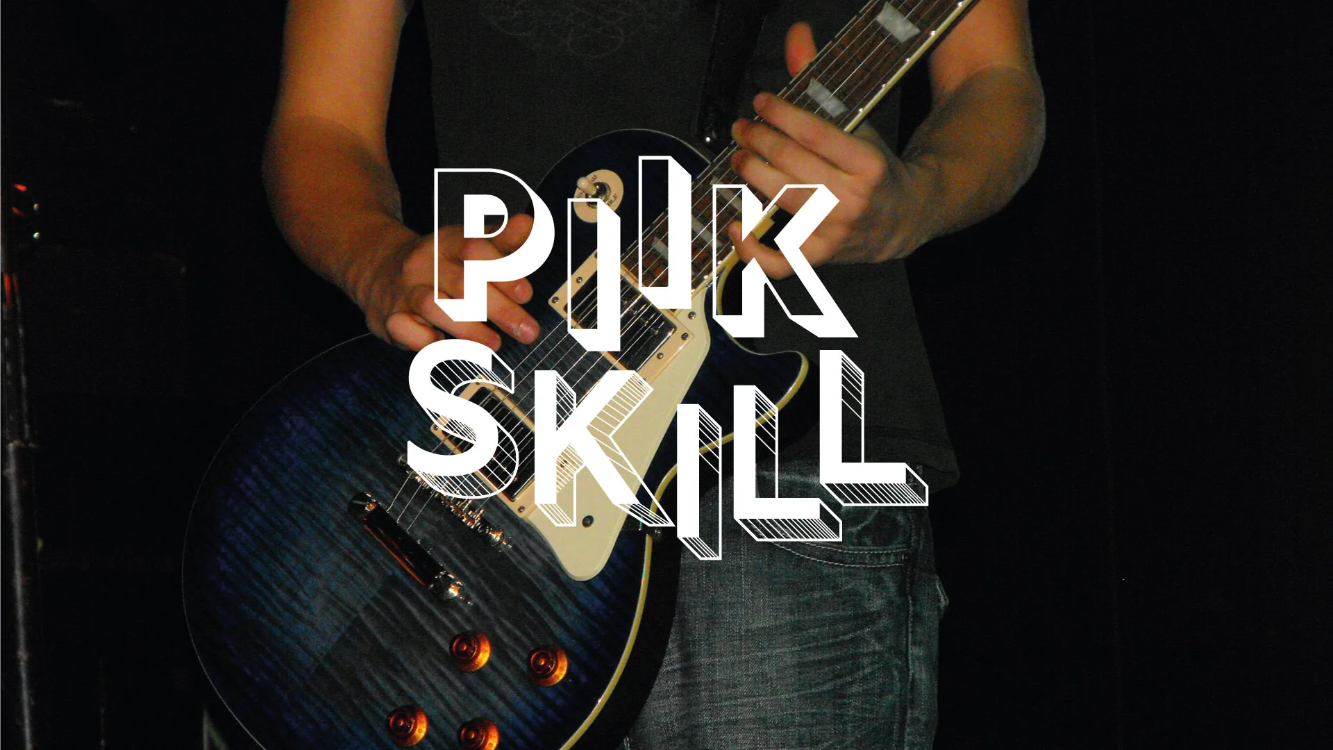 A musician playing electric guitar, under the PiikSkill mark